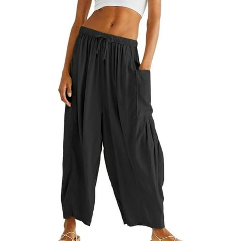 NWT ~ SOMER Women's Black Wide Leg Flowy Casual Drawstring Pants Pockets ~ SMALL